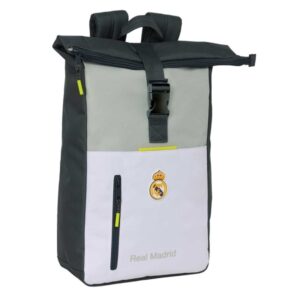 Safta Real Madrid Mochila de 15.3L para Portatil hasta 15.6" - Solapa con Hebilla - Rejilla Antisudor - 28x42x13cm - Color Blanco y Negro