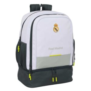 Safta Real Madrid Mochila Escolar de 42L - Portabotellas - Compartimento Semirigido Inferior - Bolsillos con Cremallera - 35x50x24cm - Color Blanco y Negro