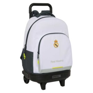 Safta Real Madrid Compact Mochila con Carro Integrado - Portabotellas - Extraible para Limpieza - Carro de PP, Acero y PVC - 33x45x22cm - Color Blanco y Negro