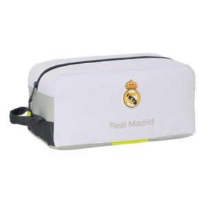 Safta Real Madrid Zapatillero de 9L - Asa de Mano - Cierre de Cremallera - 34x15x18cm - Color Blanco y Negro