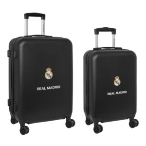 Safta Real Madrid Pack de 2 Maletas Trolley de 20" y 24" Rigidas - Candado - Asa Telescopica de PVC con Goma - 4 Ruedas 360º - 40x63x26cm - Color Negro