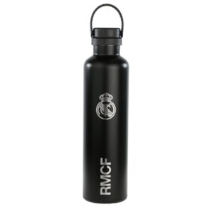 Safta Real Madrid Botella Reutilizable 1L - Doble Pared - Base de Silicona - Acero Inoxidable - Tapon a Rosca con Asa - 12H Caliente / 24H Frio - 31.5x8.4x8.4cm - Color Negro