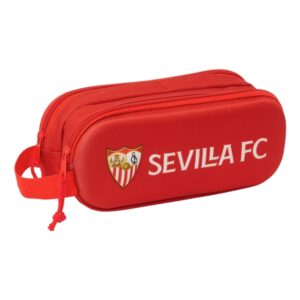Safta Sevilla Fc Estuche Portatodo 3D - 2 Compartimentos - Cierre de Cremallera - Asa de Mano - 21x8x6cm - Color Rojo