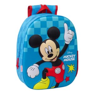 Safta Mickey Mouse Mochila 3D de 8.64L - Portabotellas - Tarjeta de Identificacion Personal - Hombreras Acolchadas - 27x33x10cm - Color Rojo y Azul