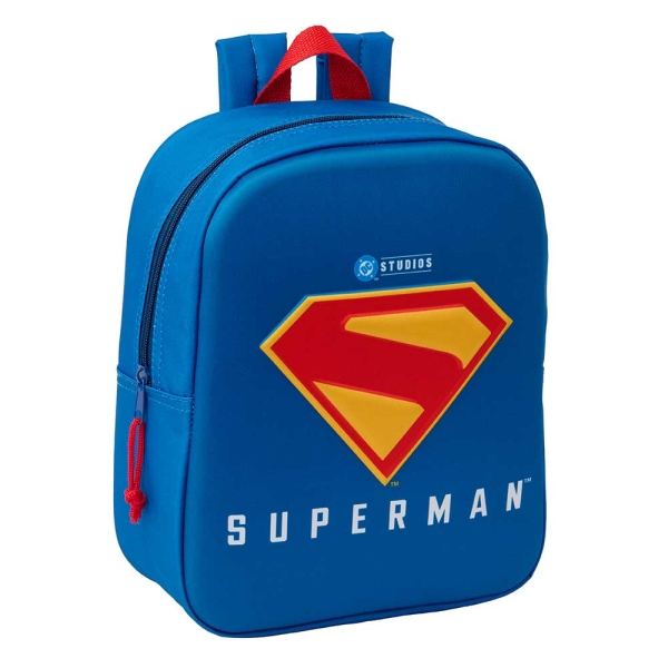 Safta Superman Mochila Guarderia 3D de 6L - Asa de Mano Superior - Asas Regulables y Acolchadas - Cierre de Cremallera - 22x27x10cm - Color Rojo y Azul