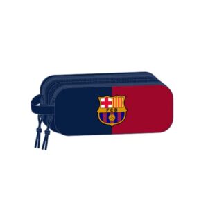Safta F.C.Barcelona Estuche Portatodo 3D de 1L - 2 Compartimentos - Cierre de Cremallera - Asa de Mano - 21x8x6cm - Color Rojo y Azul