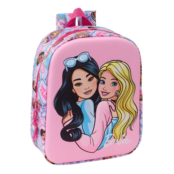 Safta Barbie Mochila Guarderia 3D de 6L - Asa de Mano Superior - Asas Regulables y Acolchadas - Cierre de Cremallera - 22x27x10cm - Color Rosa
