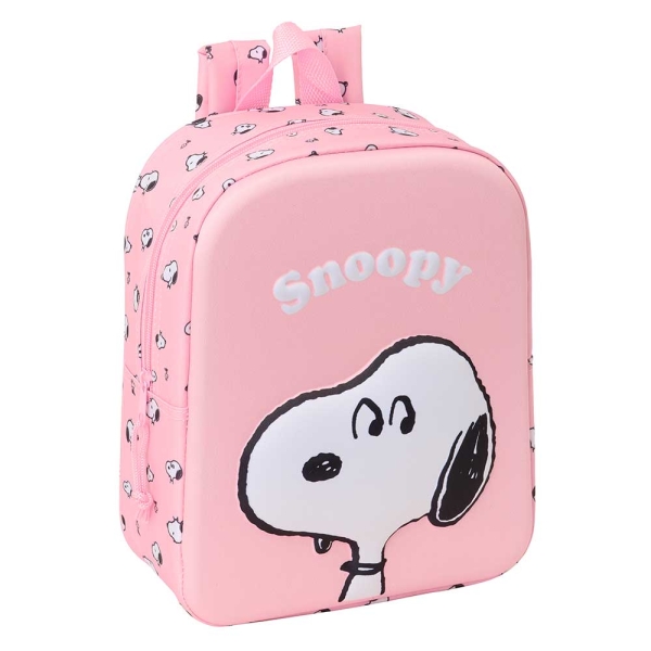 Safta Snoopy Mochila Guarderia 3D de 6L - Asa de Mano Superior - Asas Regulables y Acolchadas - Cierre de Cremallera - 22x27x10cm - Color Rosa Pastel