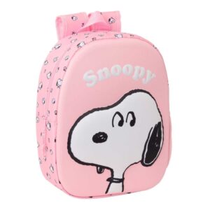 Safta Snoopy Mochila 3D de 8.64L - Portabotellas - Tarjeta de Identificacion Personal - Hombreras Acolchadas - 27x33x10cm - Color Rosa Pastel