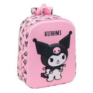Safta Kuromi Mochila Guarderia 3D de 6L - Asa de Mano Superior - Asas Regulables y Acolchadas - Cierre de Cremallera - 22x27x10cm - Color Rosa Pastel