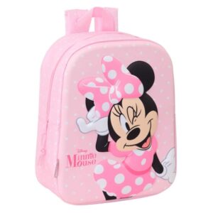 Safta Minnie Mouse Mochila Guarderia 3D de 6L - Asa de Mano Superior - Asas Regulables y Acolchadas - Cierre de Cremallera - 22x27x10cm - Color Rosa Pastel