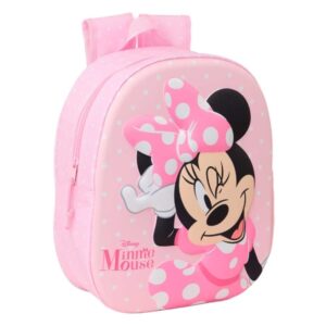 Safta Minnie Mouse Mochila 3D de 8.64L - Portabotellas - Tarjeta de Identificacion Personal - Hombreras Acolchadas - 27x33x10cm - Color Rosa Pastel