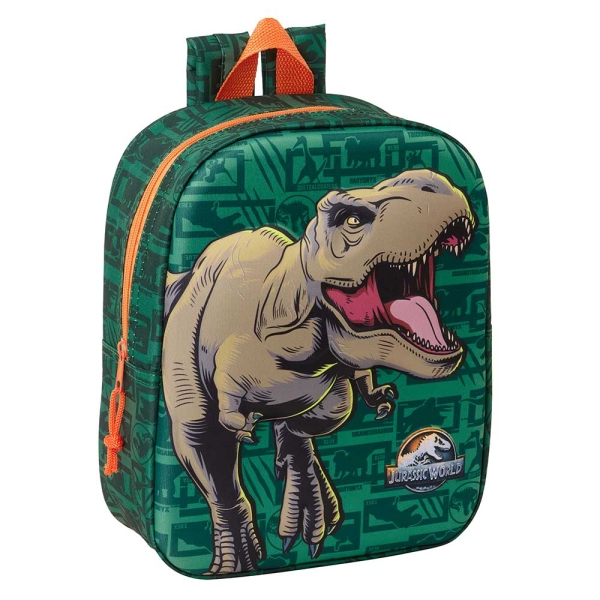 Safta Jurassic World Mochila Guarderia 3D de 6L - Asa de Mano Superior - Asas Regulables y Acolchadas - Cierre de Cremallera - 22x27x10cm - Color Verde Oscuro