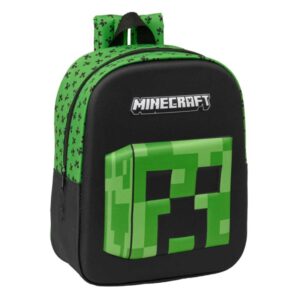Safta Minecraft Mochila Guarderia 3D de 6L - Asa de Mano Superior - Asas Regulables y Acolchadas - Cierre de Cremallera - 22x27x10cm - Color Verde y Negro